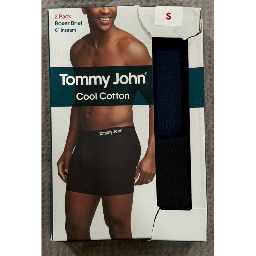 Tommy John Cool Cotton Boxer Brief 2 Pack Black 6‎ Inch Inseam Small
